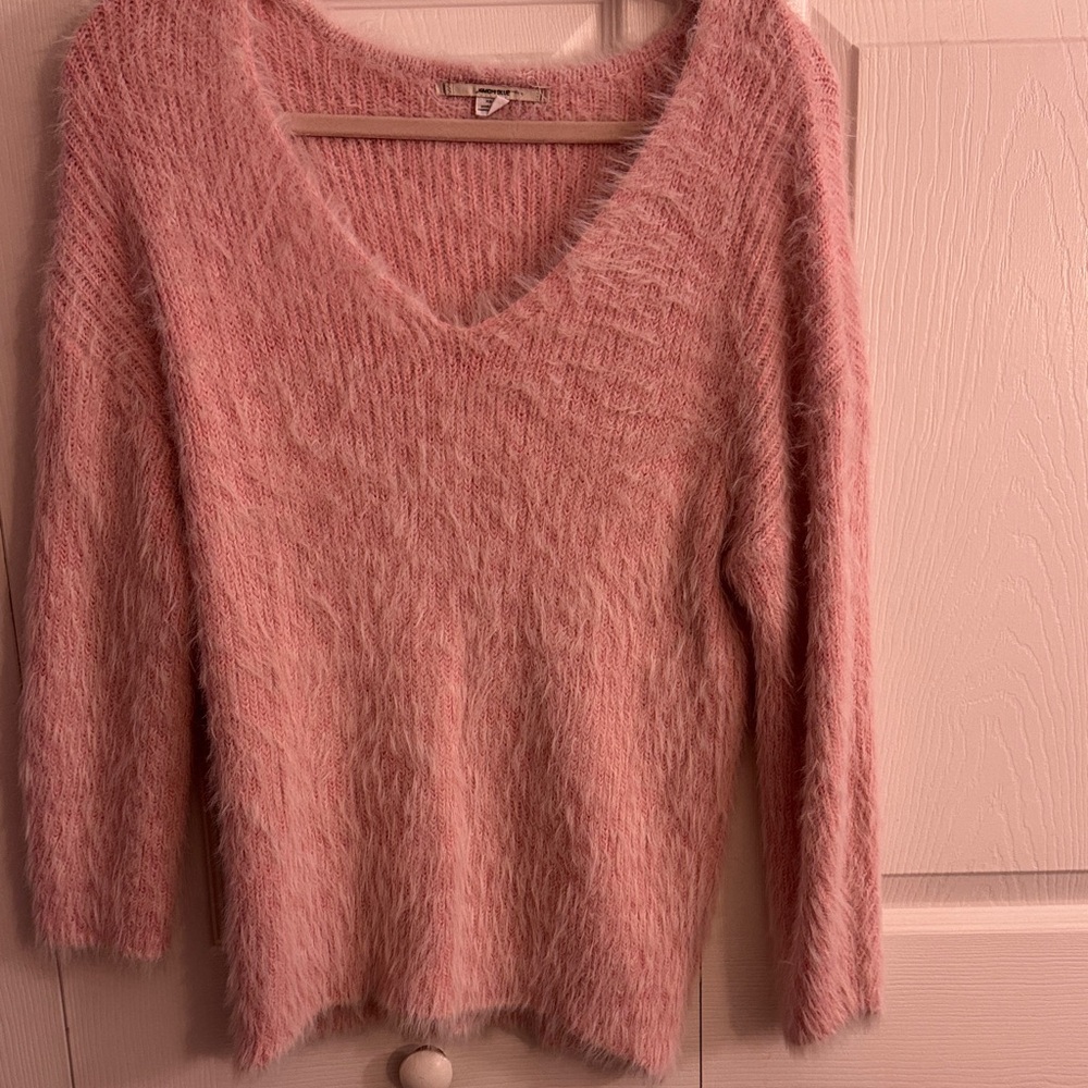 Kimchi Blue Pink Fuzzy V-Neck Sweater